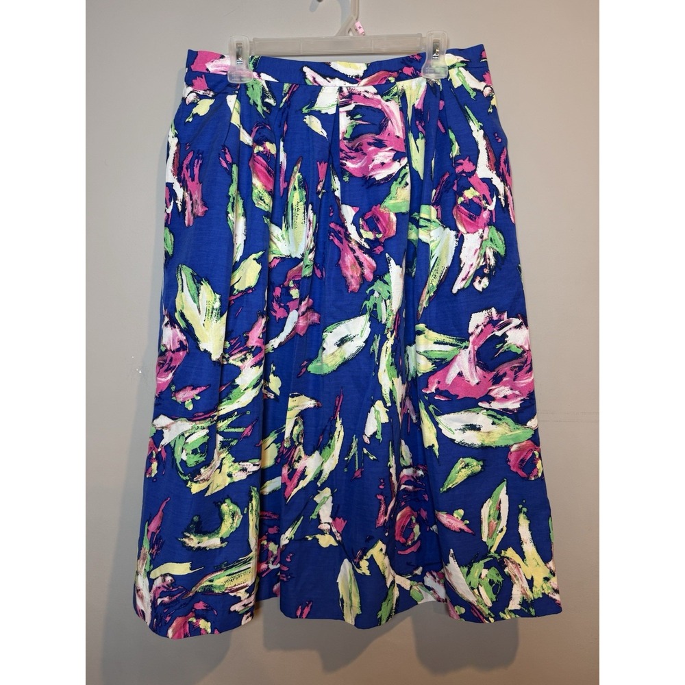 Shoshanna Silk Cotton Blue Pink Midi Knee Skirt Colorful Size 12